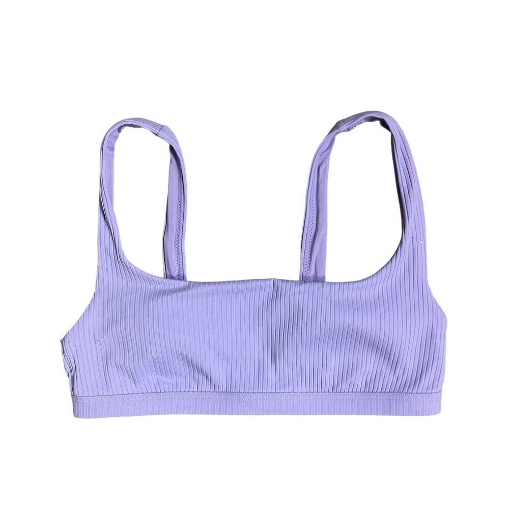 Madewell Swim Top WMNS S Purple Ribbed Square-Neck Bikini UPF 50 Padded Sporty